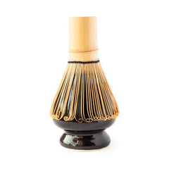 black matcha whisk holder with chasen on top